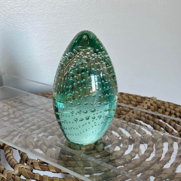 Pear Shaped Bubble Glass Paperweight in Blue/Green - Picture 3 of 6